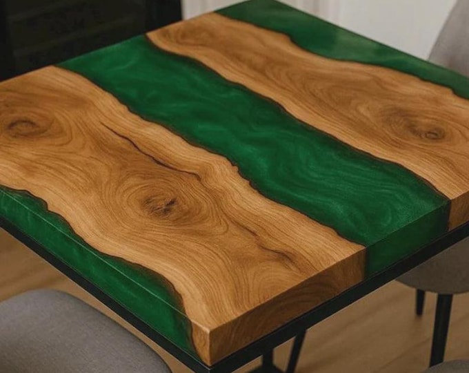 Square Emerald River Acacia Wood Table Top | Green Epoxy Dining/Coffee Table | (Customisable)