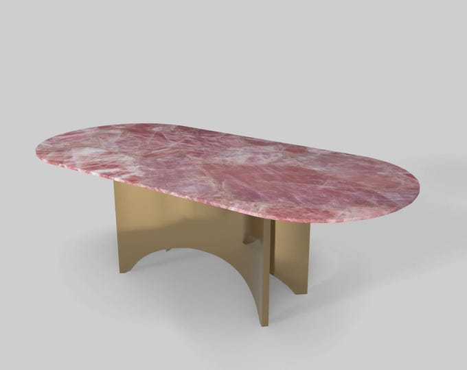 Oval Rose Quartz Table Top | Pink Crystal Rectangular Dining Coffee Table | (Customisable)