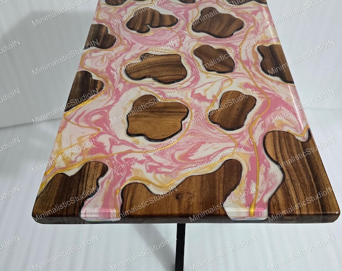 Handmade Acacia Wood Table Top | Pink & Gold Epoxy Resin, Modern Furniture