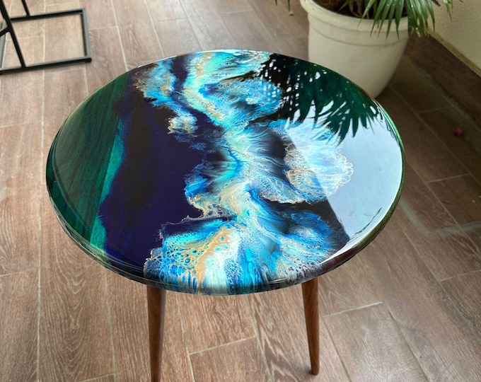 Ocean Epoxy Acacia Wood Table Top | Round Coastal Coffee Table (Customizable)