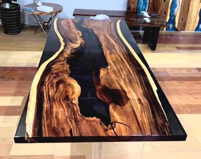 Dark Acacia Wood Epoxy Resin Table | Custom Live Edge Table Top