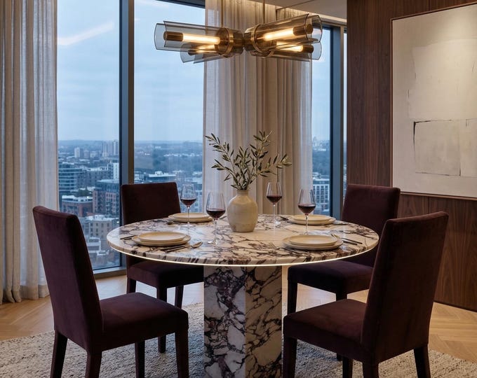 Calacatta Viola Marble Round Dining Table | Matching Pedestal Legs | Luxury Handmade | (Customisable)