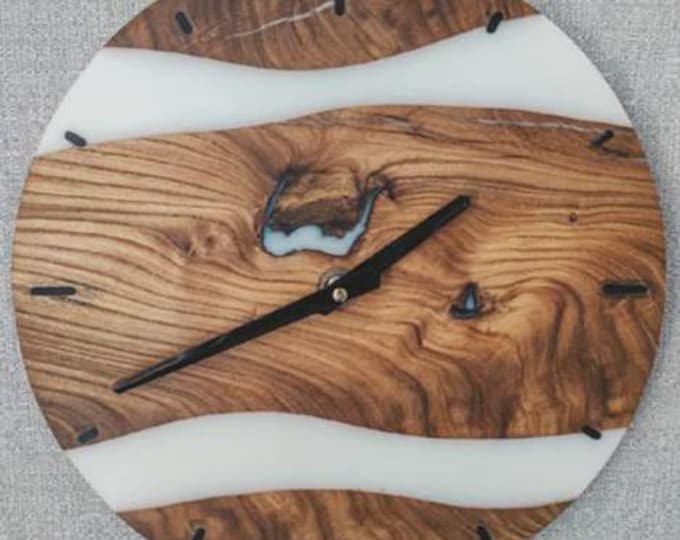 Handmade Acacia Wood Wall Clock | White Epoxy Resin Art
