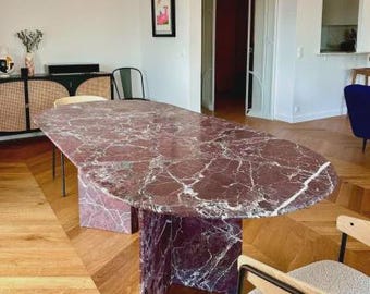 Oval Rosso Levanto Marble Table Top | Dining Top | Handmade | (Customisable)