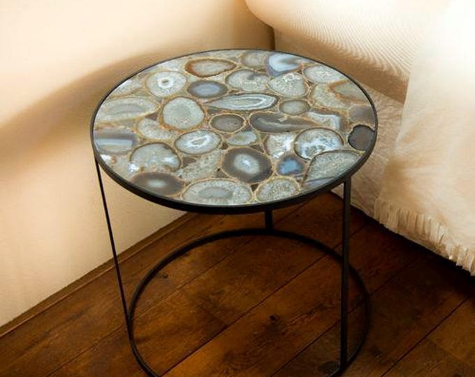 Round Multi-Colour Agate Table Top | Luxury Gemstone Unique Living Room | Dining Coffee Table | (Customisable)