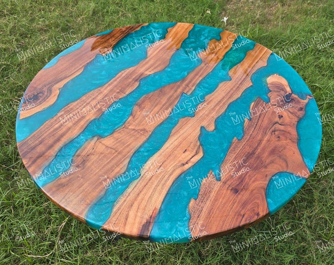 Acacia Wood Epoxy River Table Top | Round Coffee or Dining Table