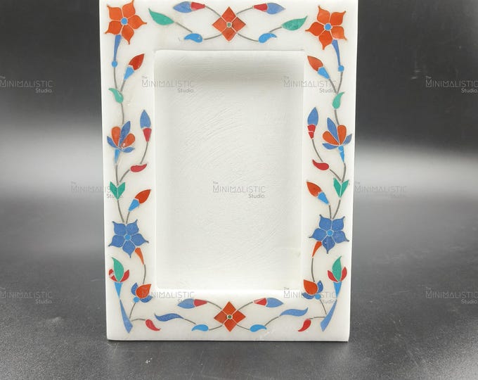 Handmade Marble Photo Frame 5x7 | Pietra Dura Floral Inlay