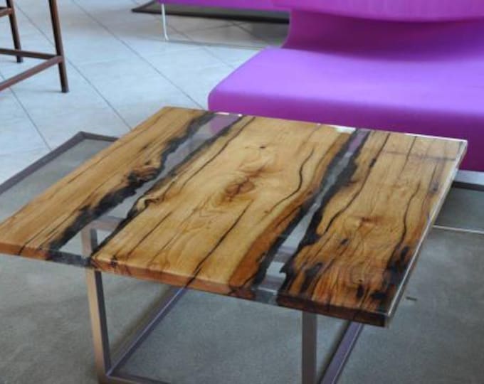 Clear Epoxy Acacia Wood Square Table Top | Coffee & Dining Table | (Customisable)