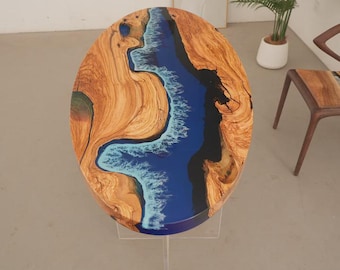 Handmade Acacia Wood Epoxy Resin River Table | Oval Dining Centerpiece