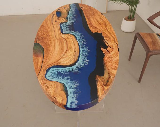 Handmade Acacia Wood Epoxy Resin River Table | Oval Dining Centerpiece | (customizable)