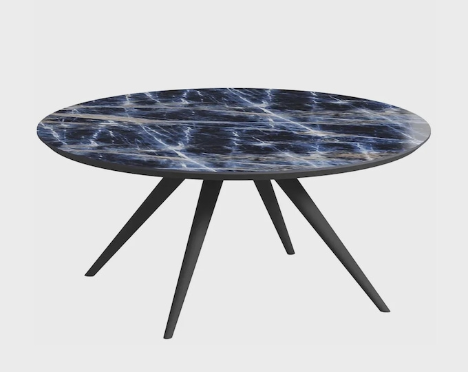 Round Sodalite Stone Table Top | Custom Deep Blue Crystal Slab