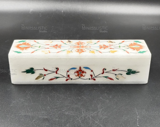 Floral Inlay Marble Jewelry Box | Mughal Pietra Dura Keepsake