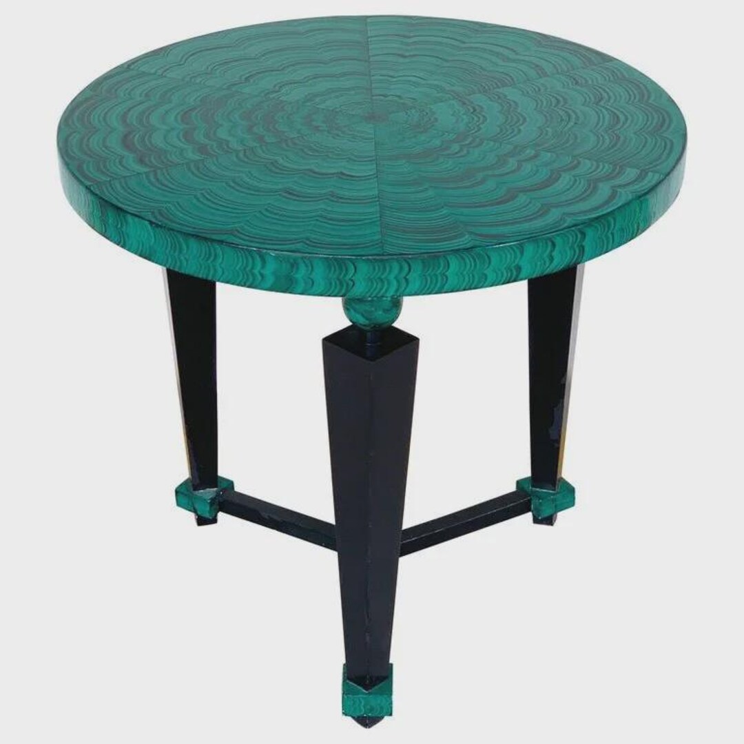Tables Radiates Round Malachite Table Top | Radiating Pattern Green Gemstone Coffee ...