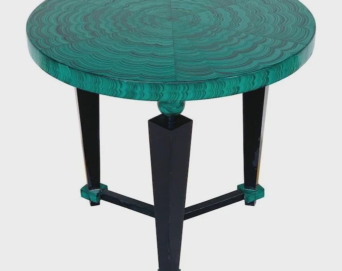 Round Malachite Table Top | Radiating Pattern Green Gemstone Coffee Dining Table | (Customisable)