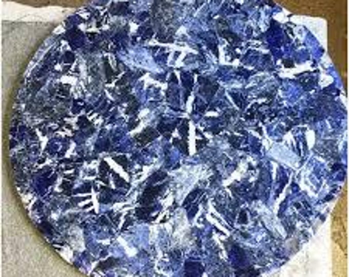 Round Sodalite Table Top | Blue Gemstone Coffee & Dining | Crystal | Luxury Vastu | (Customisable)