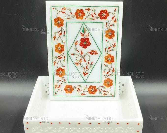 Floral Inlay White Marble Jewelry Box | Pietra Dura Art, Mughal Decor