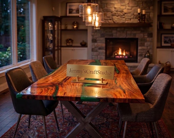 Wooden Epoxy Dining Table | Green Resin Live Edge Table,| (Customizable)