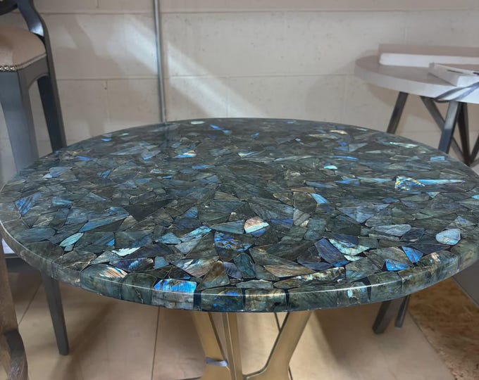 Round Labradorite Stone Table Top | Custom Coffee or Dining Table