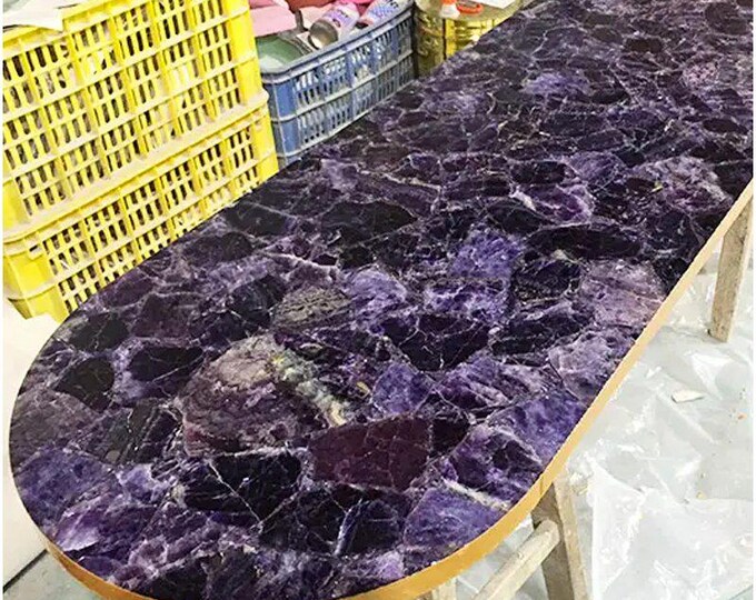 Oval Amethyst Table Top | Gemstone Dining & Bar Counter | Purple Crystal | (Customisable)