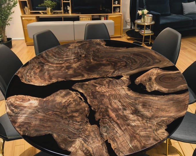 Black Epoxy Acacia Wood Round Table Top | Dining & Coffee Table | (Customisabl)