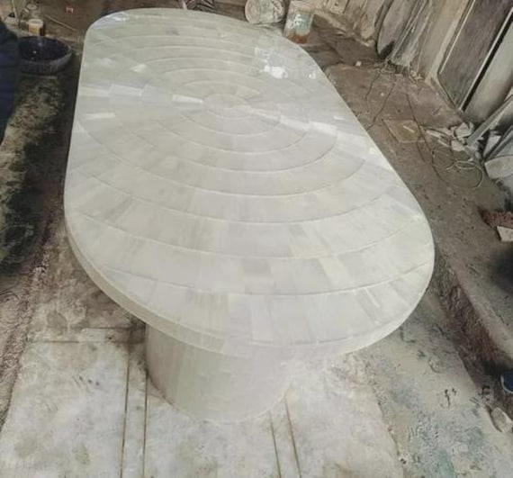 Oval Selenite Crystal Table Top | Custom Crafted Mosaic