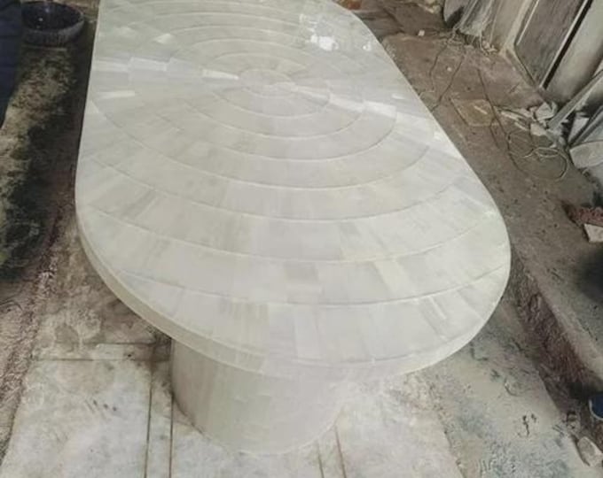 Oval Selenite Crystal Table Top | Custom Crafted Mosaic