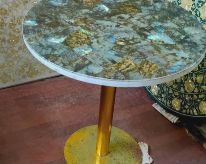Round Labradorite Stone Table Top | Custom Coffee, Dining, or Side Table