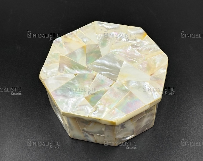 Handmade Octagonal Marble Jewelry Box – Mother of Pearl Inlay