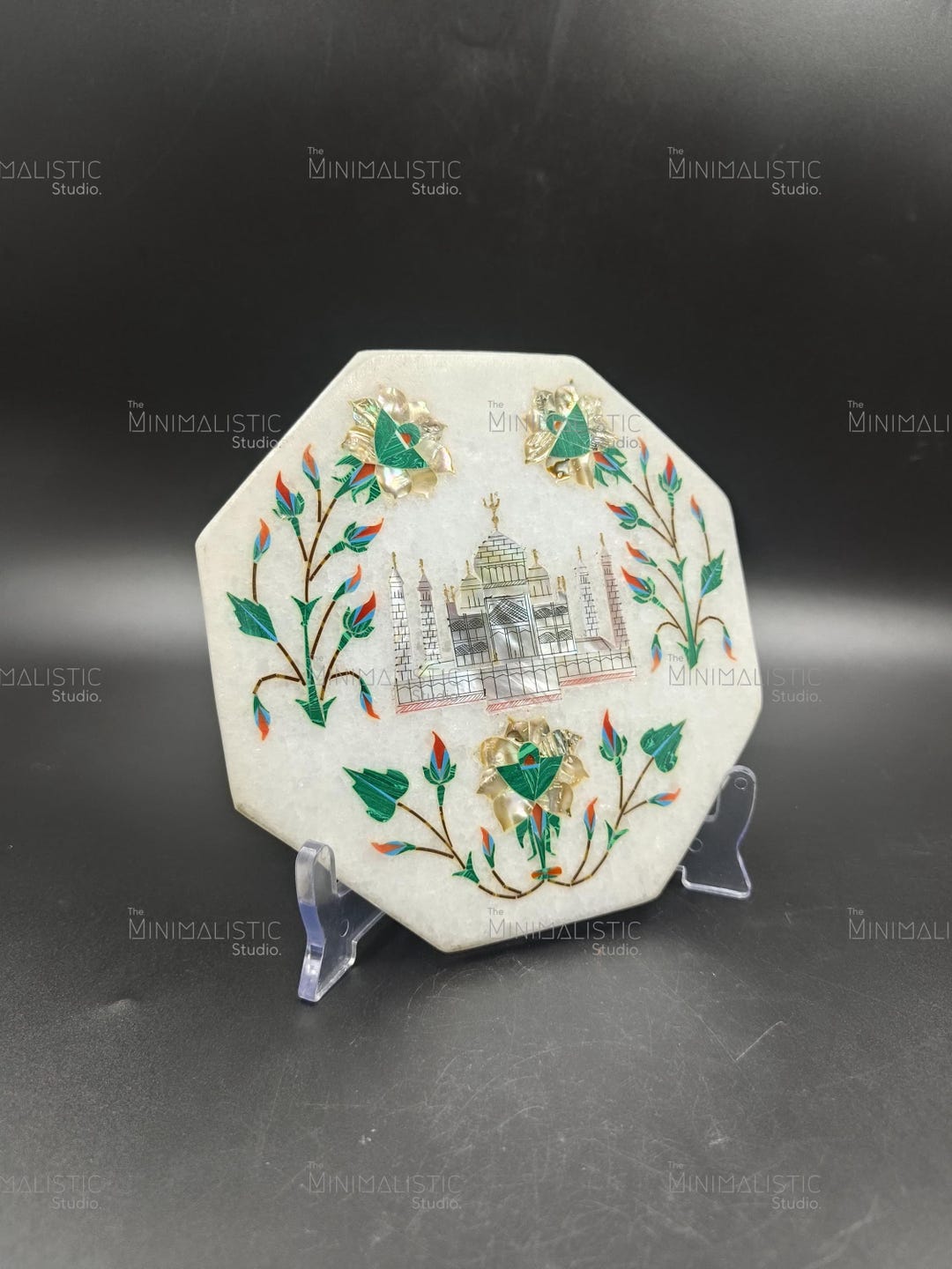 タージ・マハル大理石象嵌プレート｜八角形の白い大理石のホーム