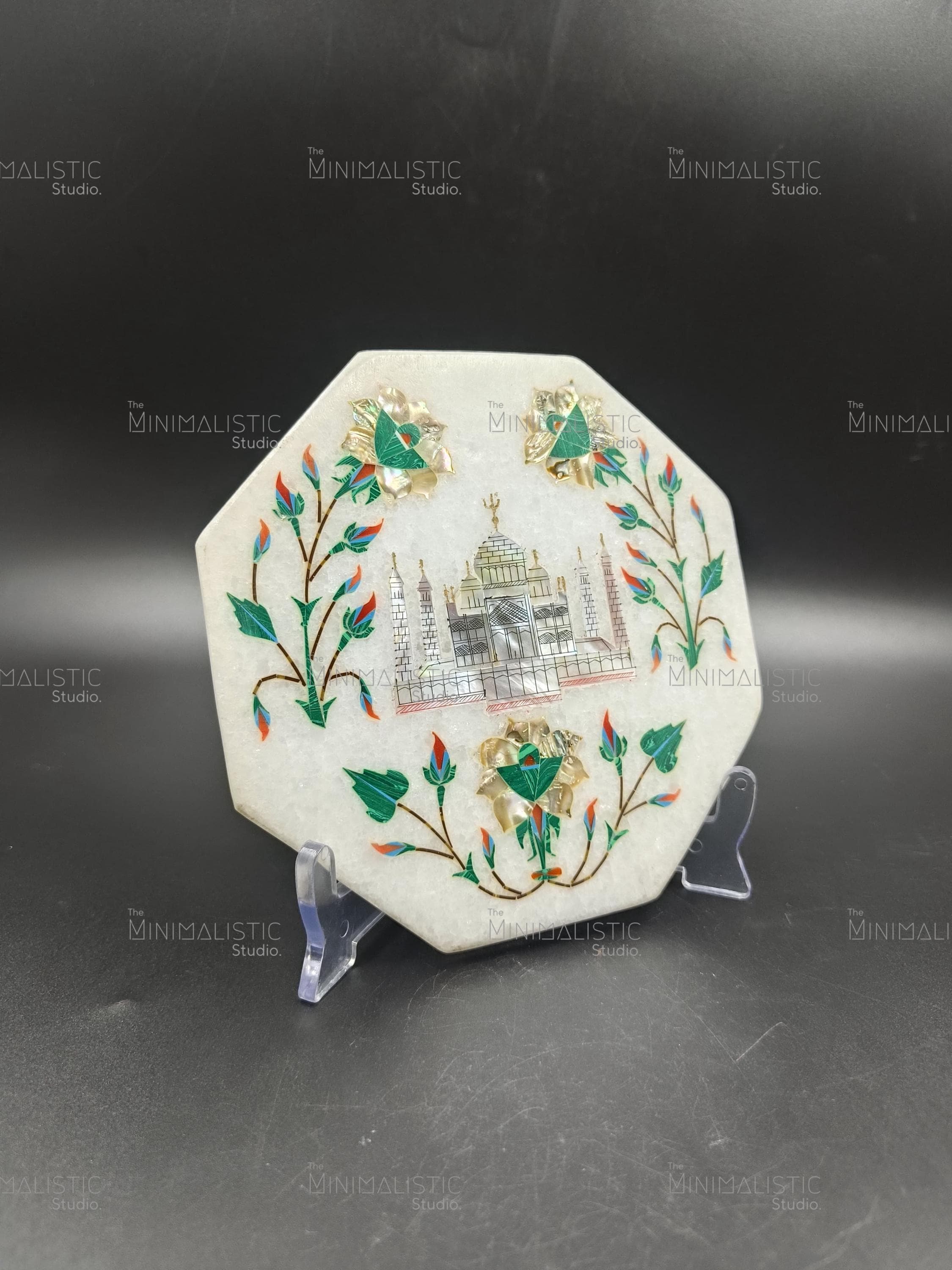 タージ・マハル大理石象嵌プレート｜八角形の白い大理石のホーム