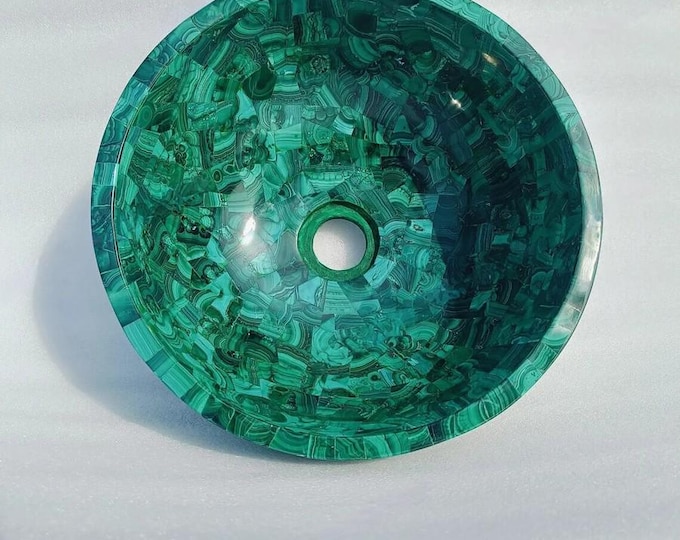 Round Malachite Sink | Luxury Green Gemstone Wash Basin | (Customisable)