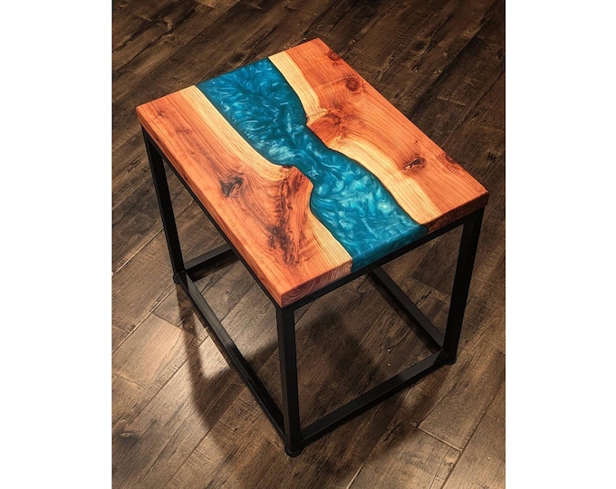 Square Blue River Acacia Wood Table Top | Modern Epoxy Coffee Table | (Customisable)