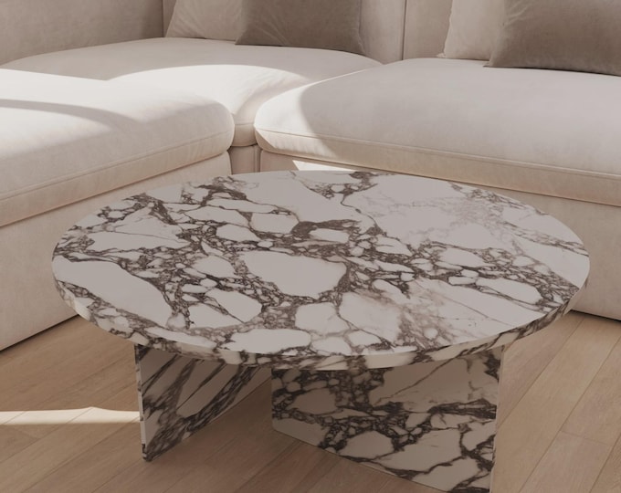 Calacatta Viola Marble Round Coffee Table | With X Shape Legs | Handmade Italian Stone | (Customisable)