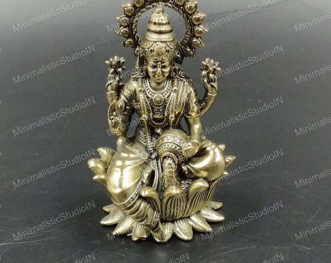 Mini Golden Brass Lakshmi Statue | Hindu Goddess Idol, Puja Decor