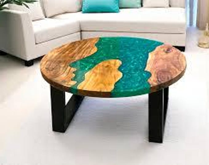 Emerald Green Epoxy Acacia Wood Round Table Top | Modern Coffee & Dining Table | (Customisable)