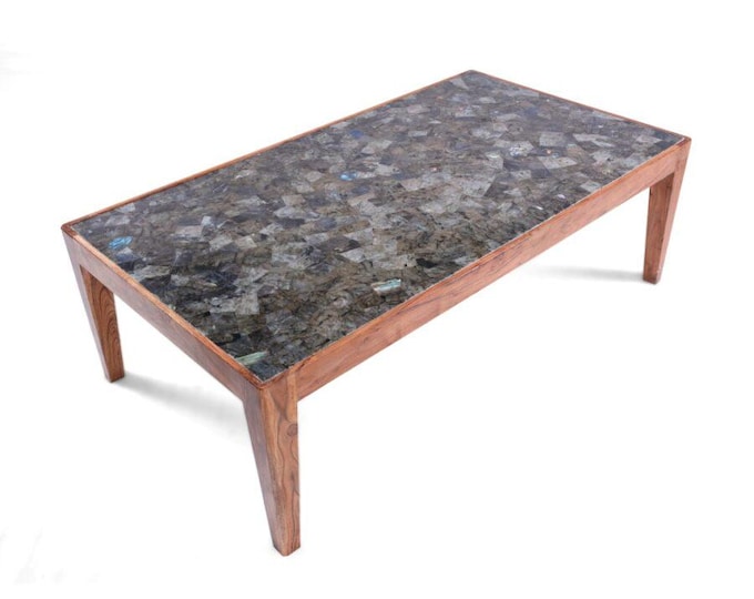 Rectangular Labradorite Stone Table Top | Handmade Crystal Gemstone Centerpiece | Custom Coffee, Dining & Accent Table