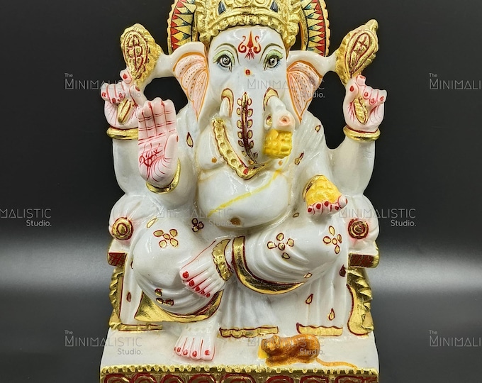 Handcrafted Marble Dust Lord Ganesha Idol | Seated Ganpati Statue | Hindu Puja Decor & Auspicious Gift