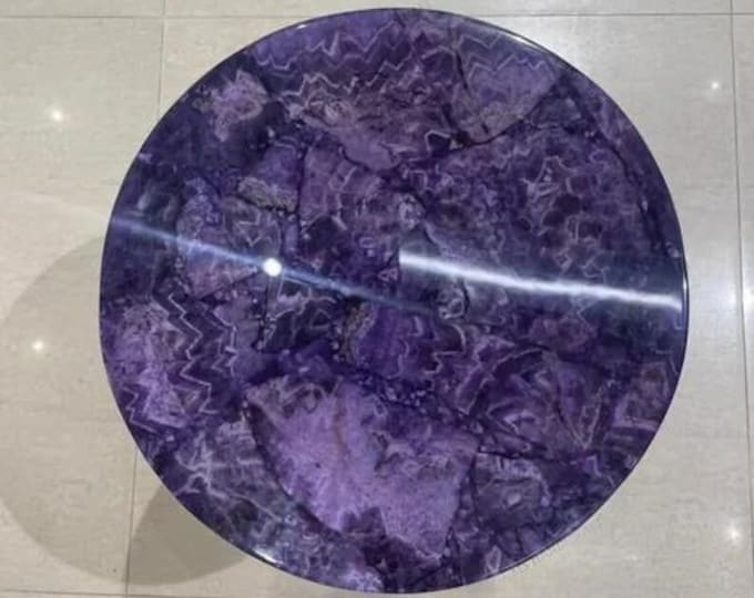 Round Amethyst Stone Table Top | Luxury Purple Gem (Customizable)