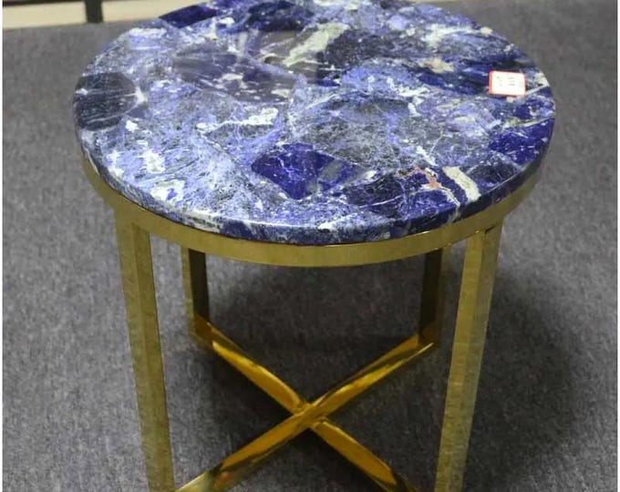 Round Sodalite Table Top | Blue Gemstone Coffee Side & Dining Table | Crystal | (Customisable)