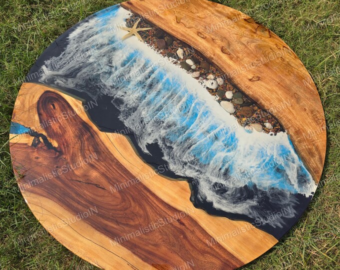 Handmade Acacia Wood River Table Top | Ocean Wave Epoxy Resin