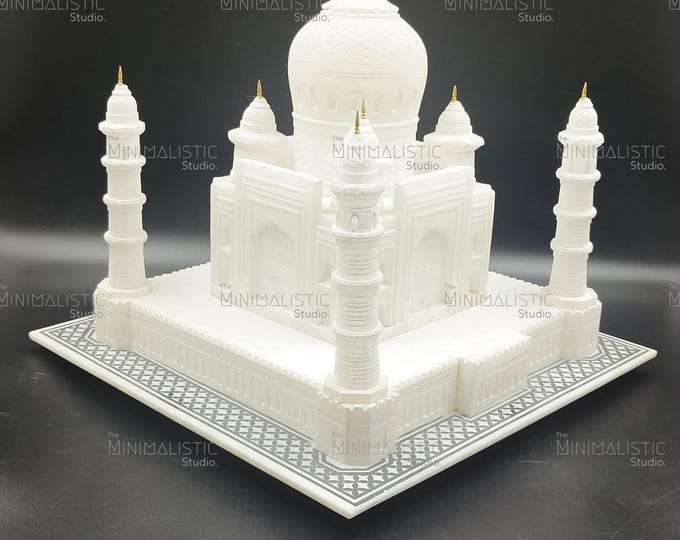 Handmade White Makrana Marble Taj Mahal Replica | Indian Souvenir, Luxury Decor (12x12 in)