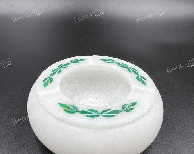 Handmade Makrana Marble Ashtray | Boho Stone Inlay Decor