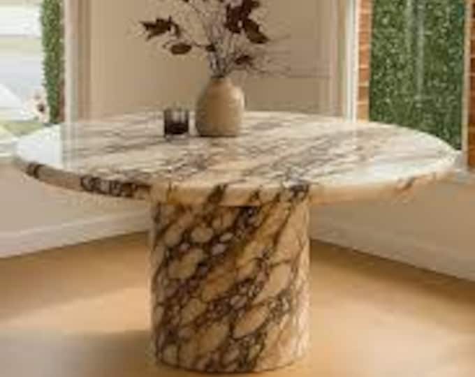 Round Calacatta Marble Dining Table | Monolithic Sculptural Leg (Customisable)