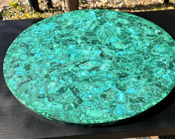 Round Malachite Chrysocolla Table Top | Luxury Green Gemstone Dining Coffee Table | (Customisable)