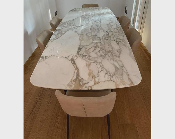 Rectangular Calacatta Table Top | Luxury Handmade Dining Table | Italian  Marble | (Customisable)