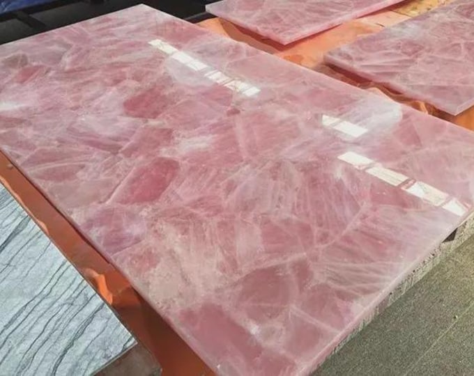 Rectangular Rose Quartz Table Top | Polished Pink Quartz, Customizable