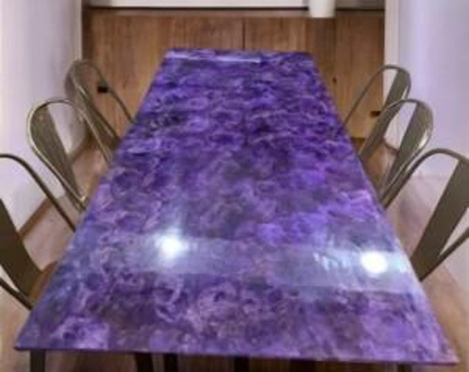 Rectangular Amethyst Table Top | Gemstone Dining & Coffee Table | Purple Crystal Slab | (Customisable)