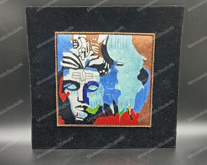 Abstract Shiva Embroidery Art | Handcrafted Velvet Indian Decor