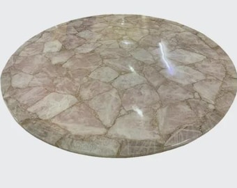 Round Rose Quartz Table Top | Soft Pink Crystal Gemstone | Dining Coffee Table | (Customisable)