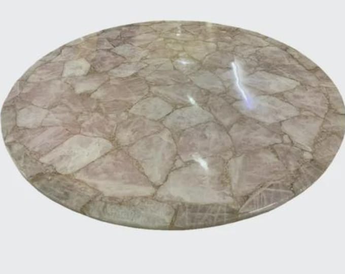Round Rose Quartz Table Top | Soft Pink Crystal Gemstone | Dining Coffee Table | (Customisable)